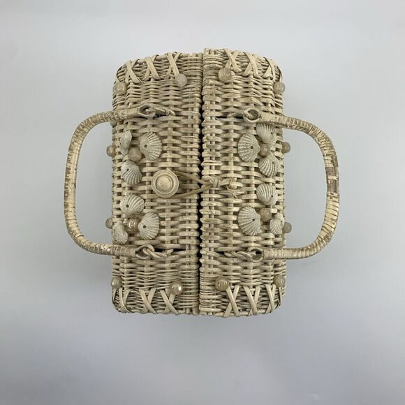 Ritter Basket Purse "It’s In The Bag" Box Top Flap Open Toggle Sea Shells White - Picture 5 of 16